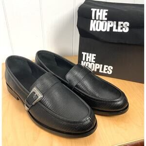 The Kooples Leather Snake Skin Pattern Silver Buckle Black Loafers NIB‎ FR 42